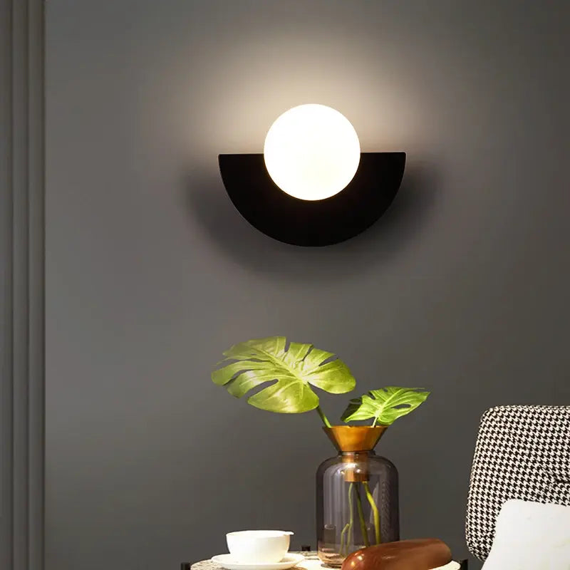 Wandlamp Retro met Glazen Bol en Halfcirkelvormige Beugel