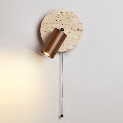 Wandlamp Scandinavisch met Draaibare Spot en Ronde Travertijn Achterplaat