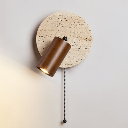Wandlamp Scandinavisch met Draaibare Spot en Ronde Travertijn Achterplaat