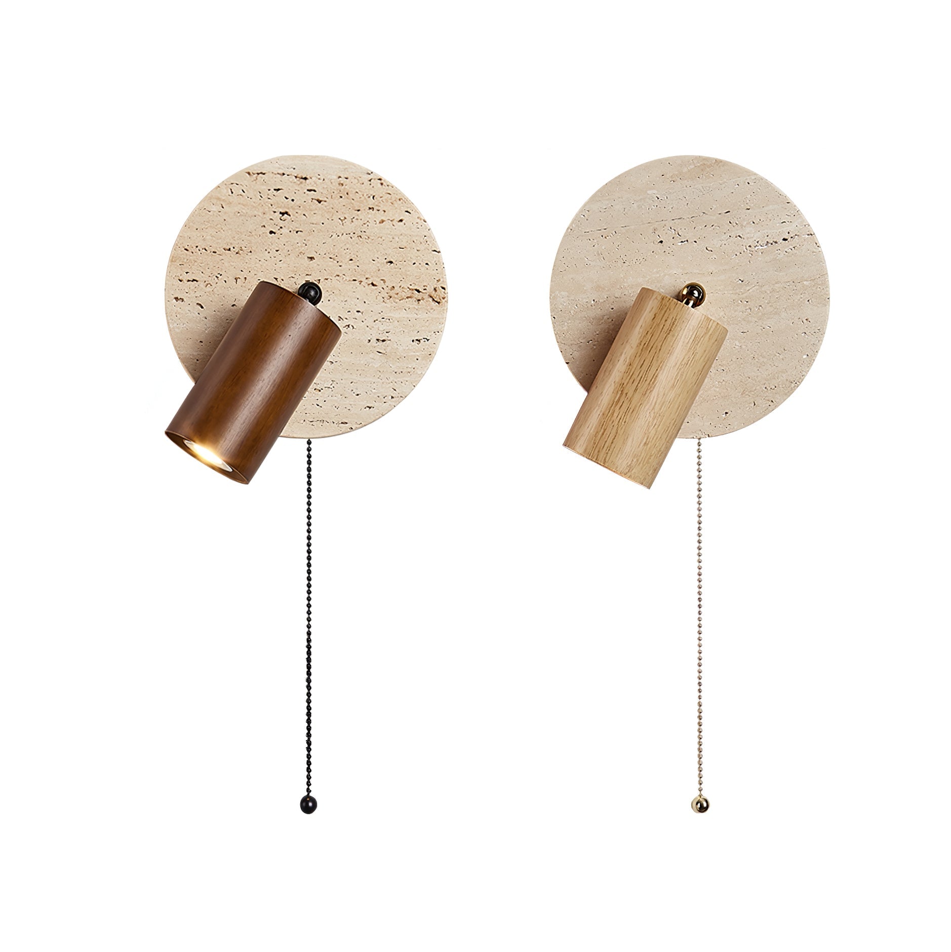 Wandlamp Scandinavisch met Draaibare Spot en Ronde Travertijn Achterplaat