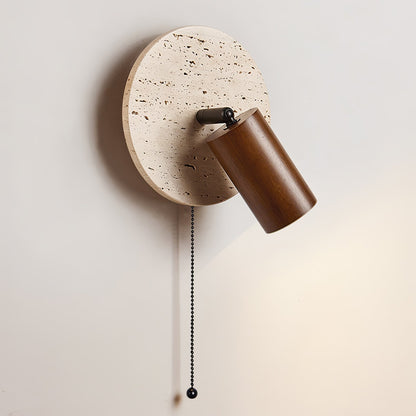 Wandlamp Scandinavisch met Draaibare Spot en Ronde Travertijn Achterplaat