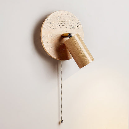 Wandlamp Scandinavisch met Draaibare Spot en Ronde Travertijn Achterplaat