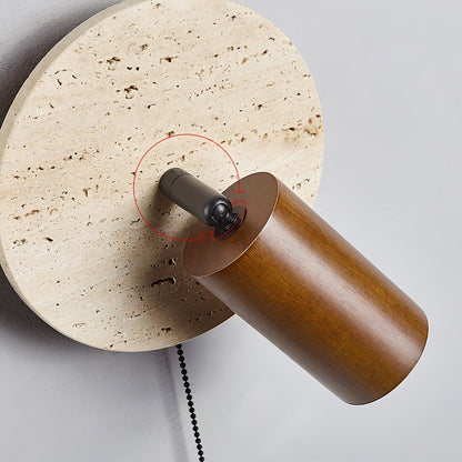 Wandlamp Scandinavisch met Draaibare Spot en Ronde Travertijn Achterplaat