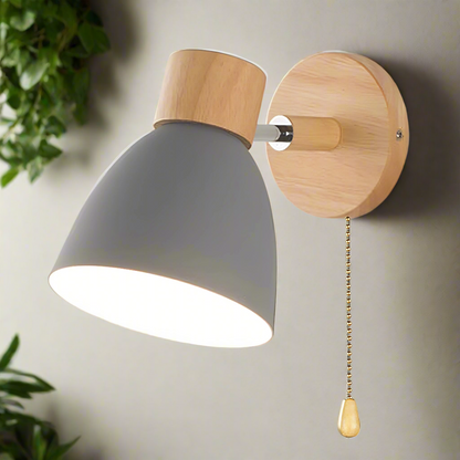 Wandlamp Scandinavisch met Houten Fitting en Trekkoordje