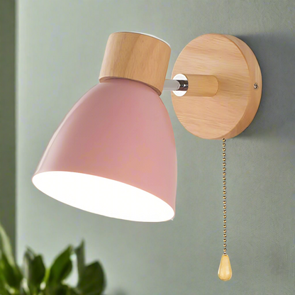 Wandlamp Scandinavisch met Houten Fitting en Trekkoordje