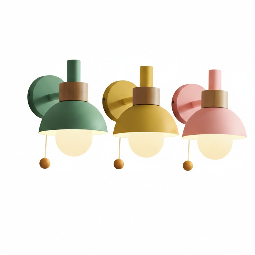 Wandlamp Scandinavisch met Koordschakelaar en Houten Detail