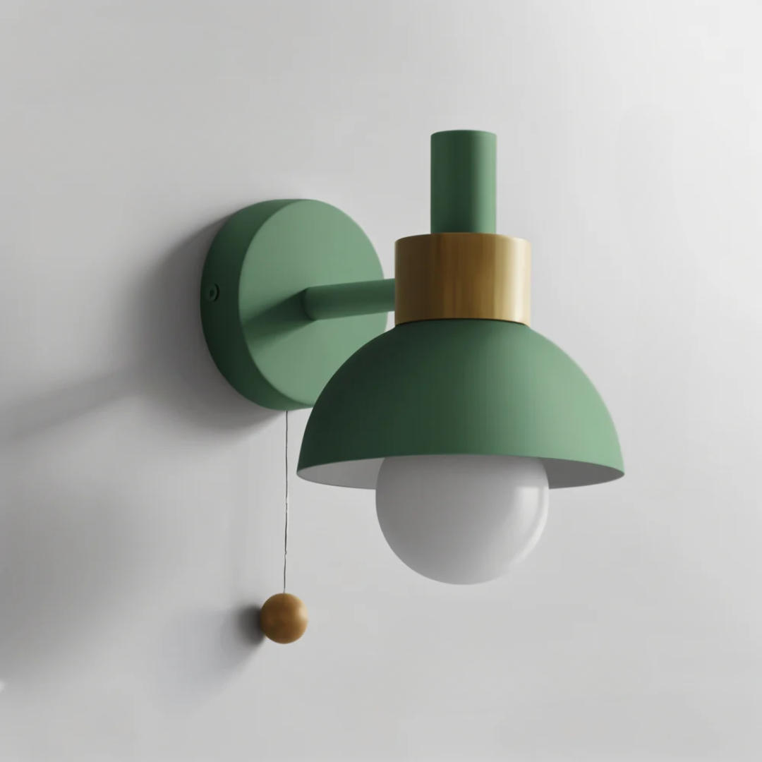 Wandlamp Scandinavisch met Koordschakelaar en Houten Detail
