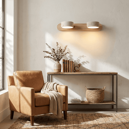 Wandlamp Scandinavisch met Natuursteen Kappen en Houten Rail