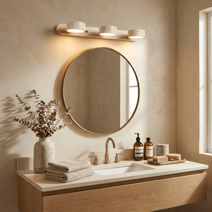 Wandlamp Scandinavisch met Natuursteen Kappen en Houten Rail