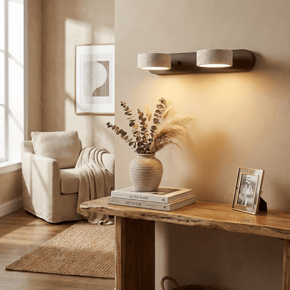 Wandlamp Scandinavisch met Natuursteen Kappen en Houten Rail