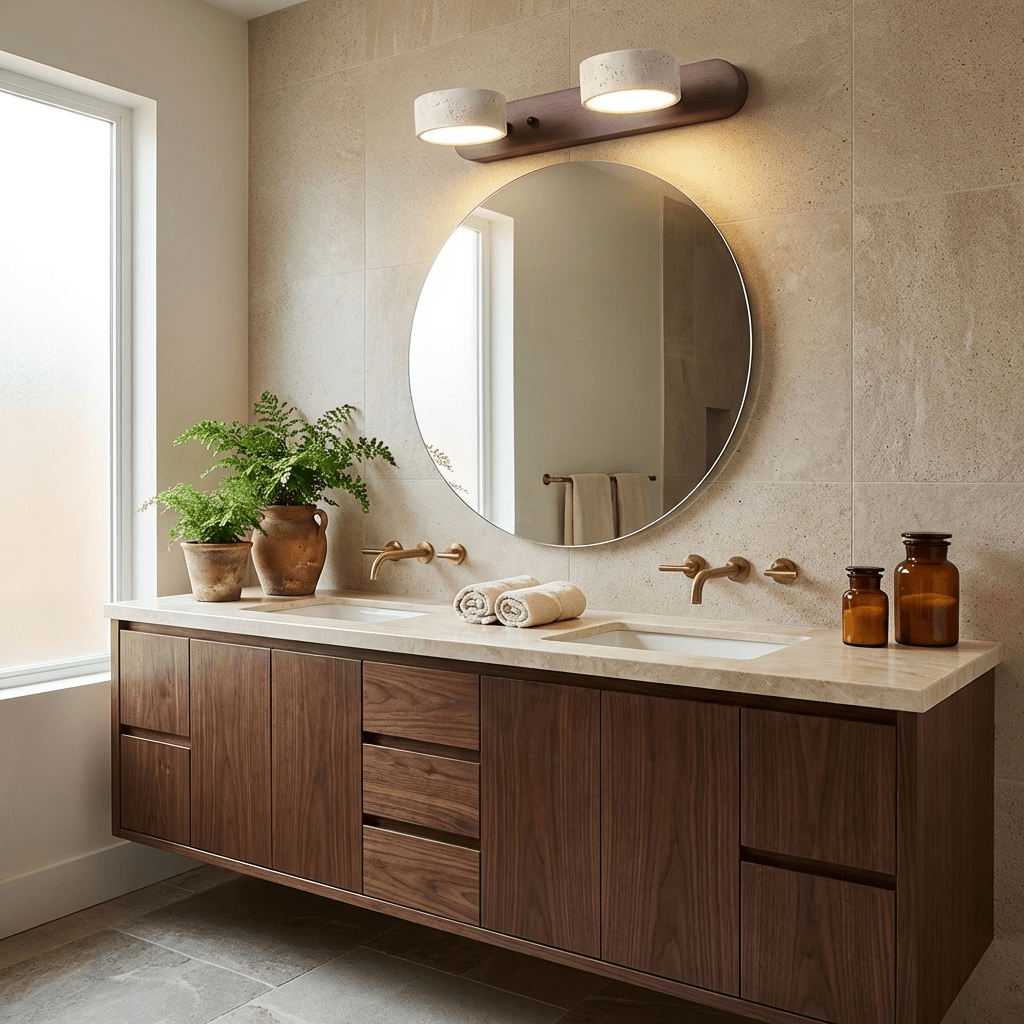 Wandlamp Scandinavisch met Natuursteen Kappen en Houten Rail