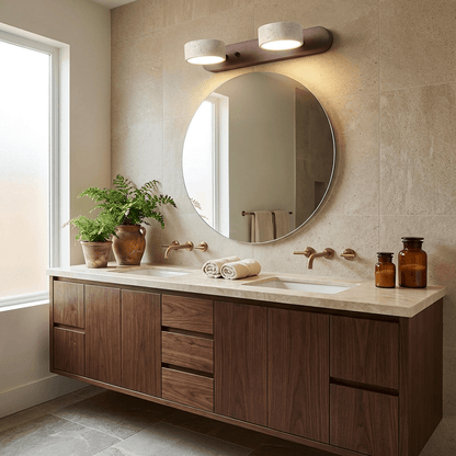 Wandlamp Scandinavisch met Natuursteen Kappen en Houten Rail