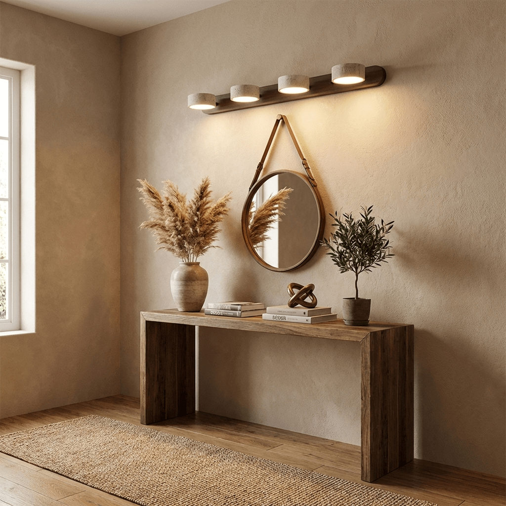 Wandlamp Scandinavisch met Natuursteen Kappen en Houten Rail