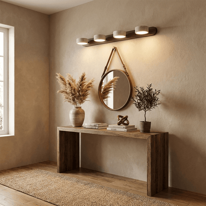 Wandlamp Scandinavisch met Natuursteen Kappen en Houten Rail