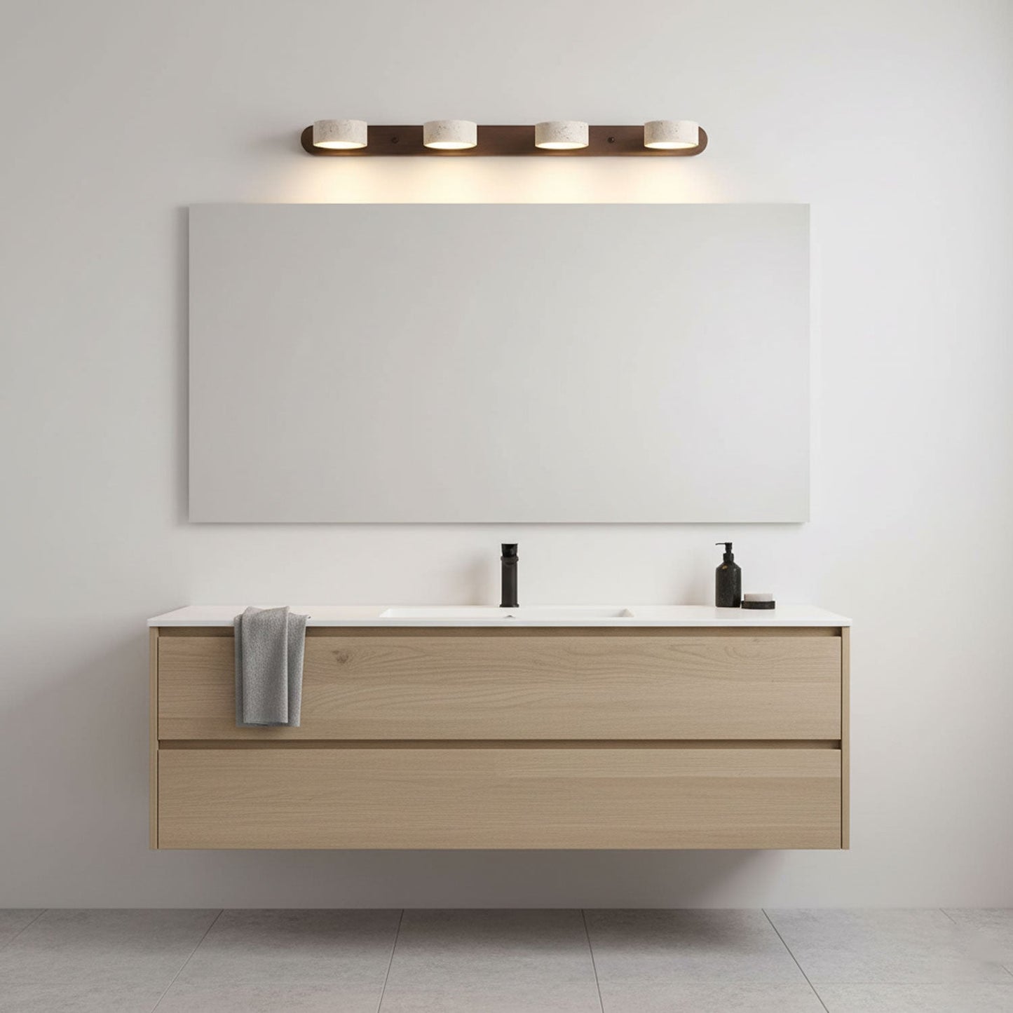 Wandlamp Scandinavisch met Natuursteen Kappen en Houten Rail