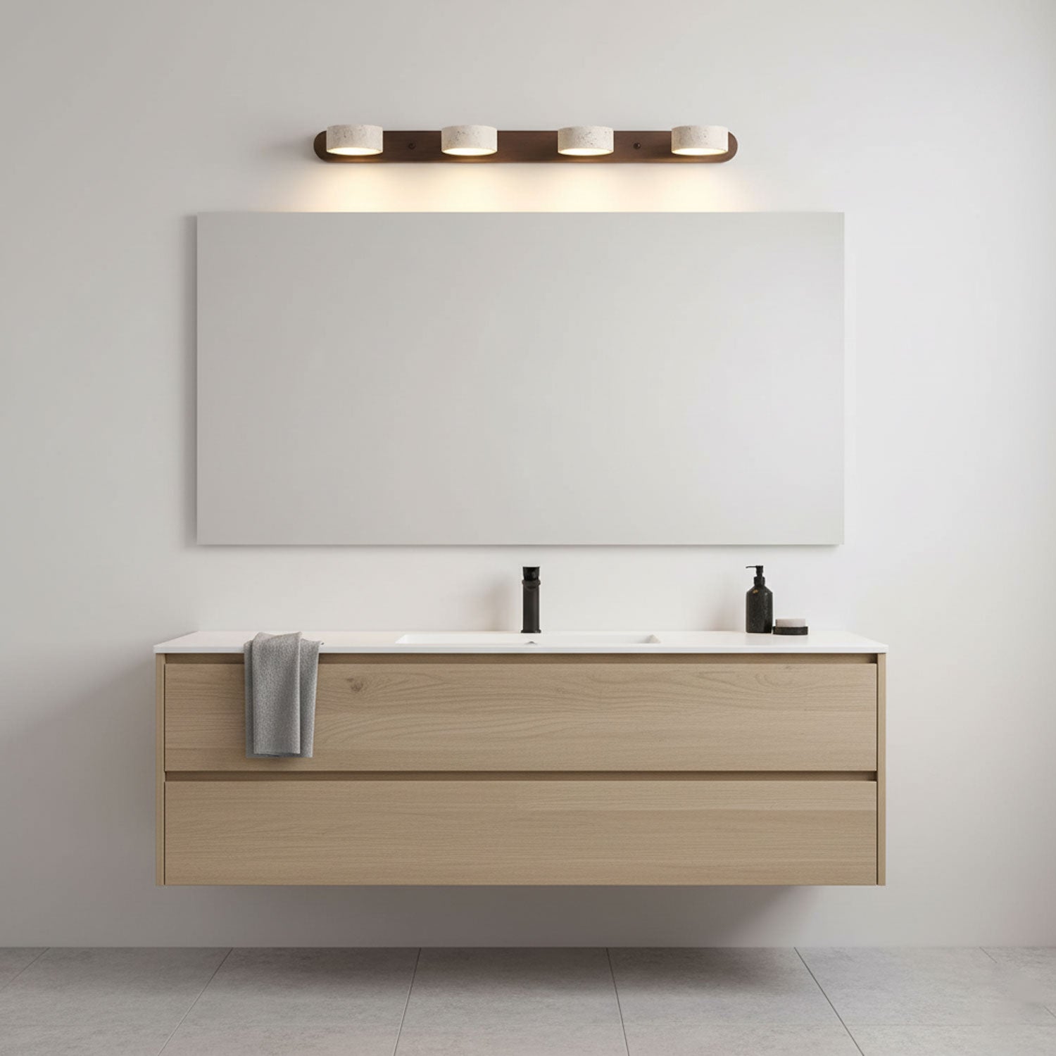 Wandlamp Scandinavisch met Natuursteen Kappen en Houten Rail