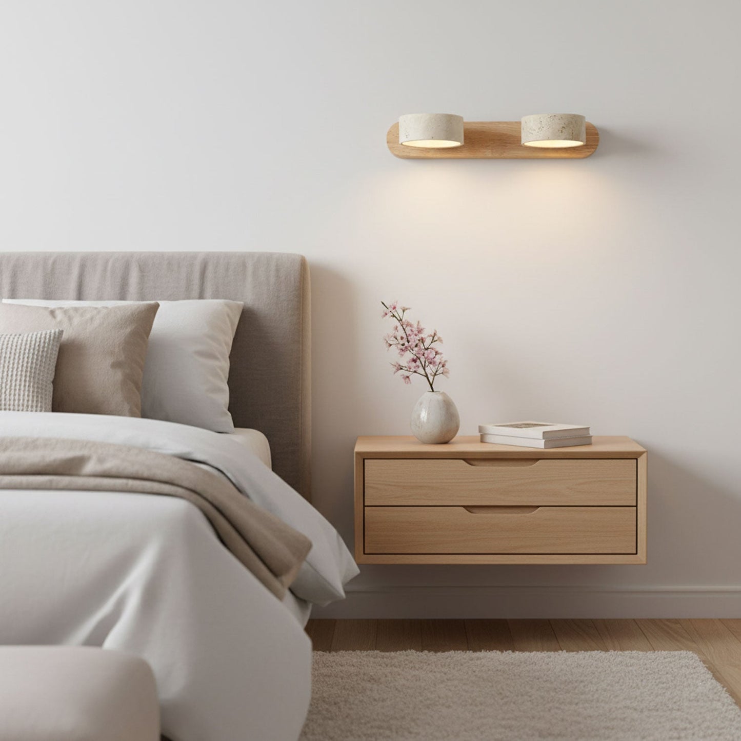 Wandlamp Scandinavisch met Natuursteen Kappen en Houten Rail
