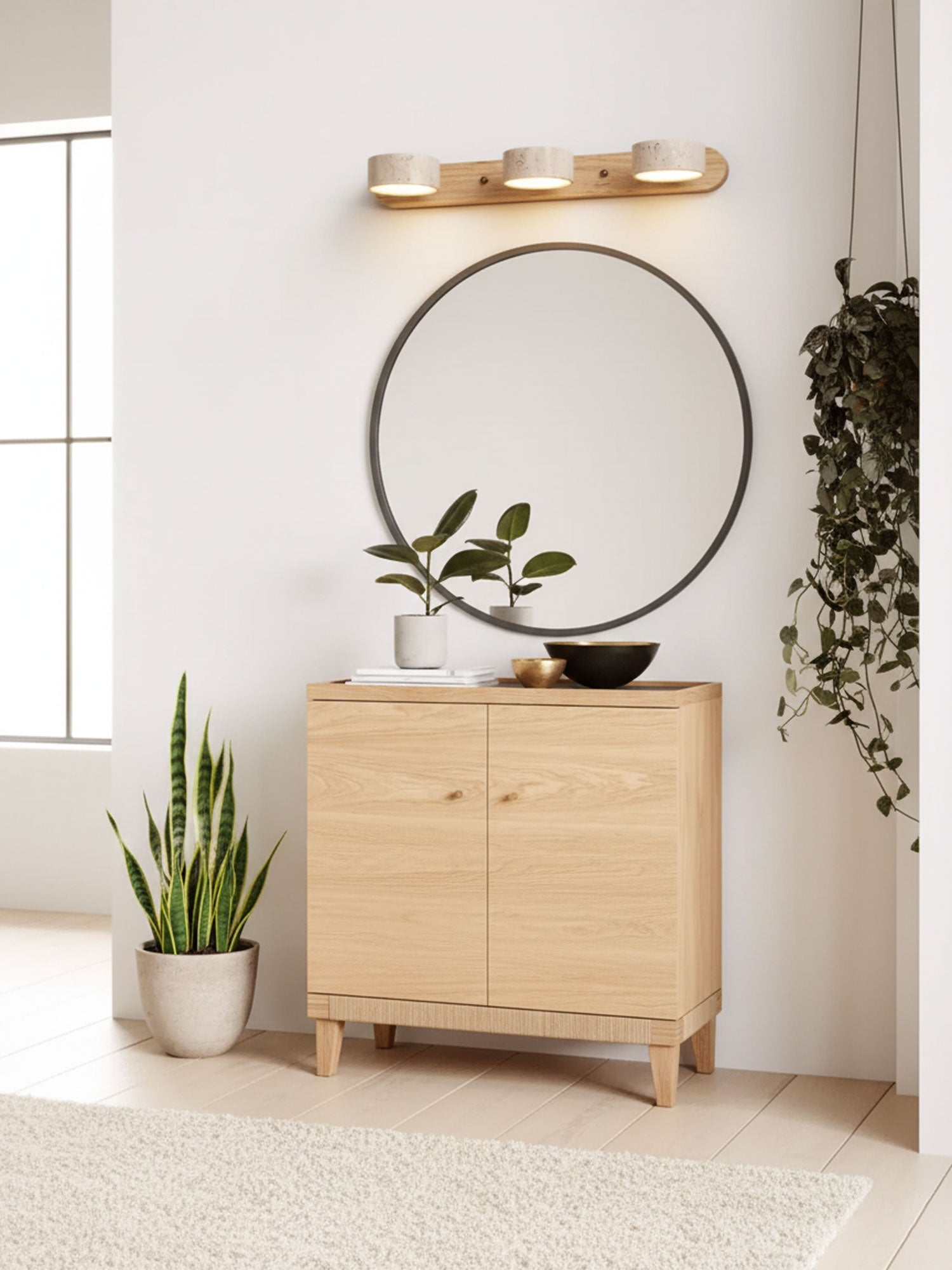 Wandlamp Scandinavisch met Natuursteen Kappen en Houten Rail