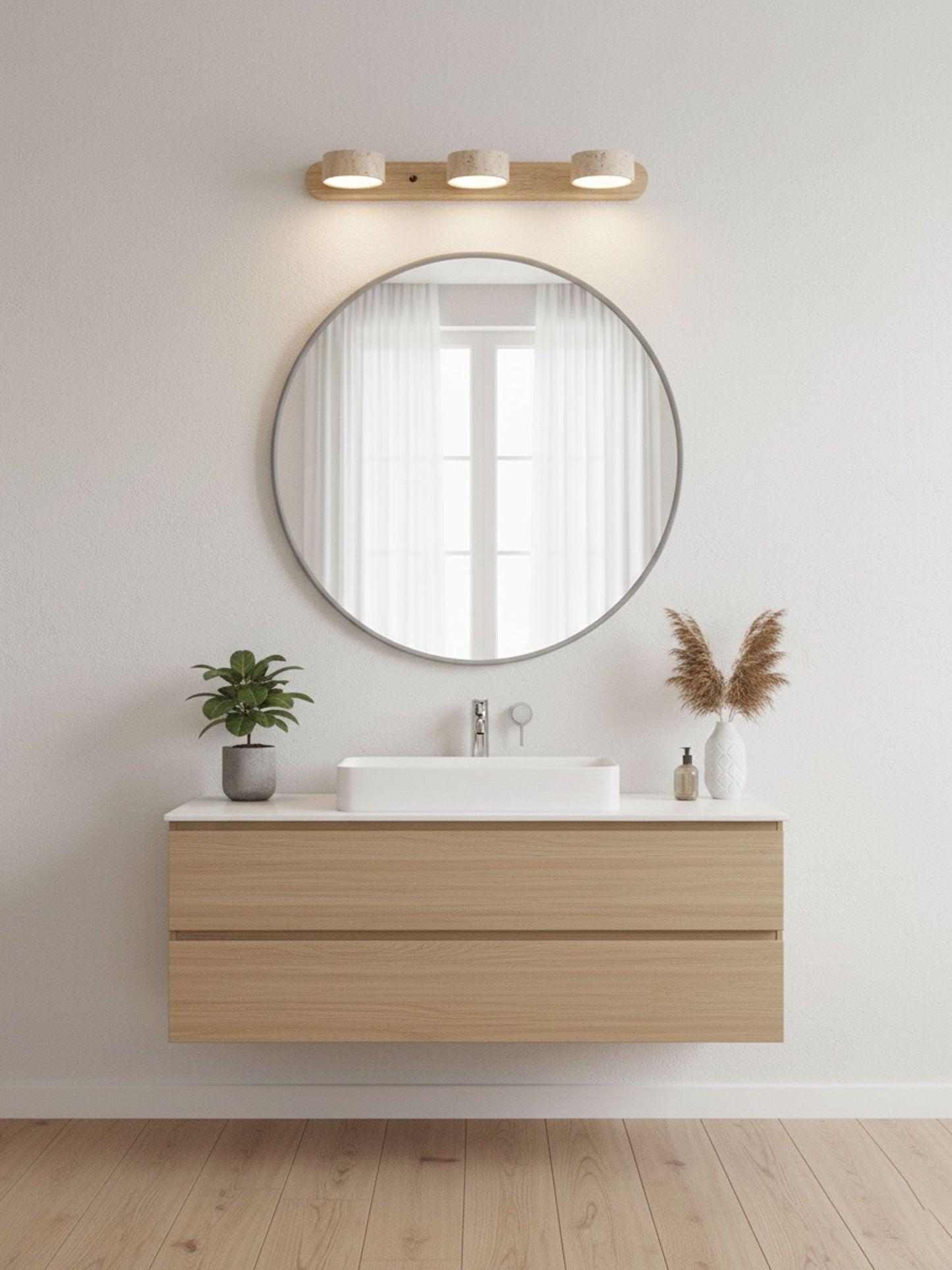 Wandlamp Scandinavisch met Natuursteen Kappen en Houten Rail