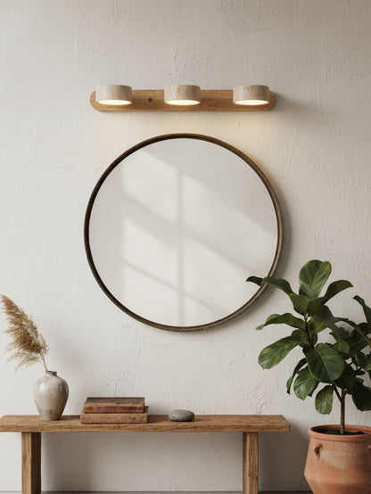 Wandlamp Scandinavisch met Natuursteen Kappen en Houten Rail