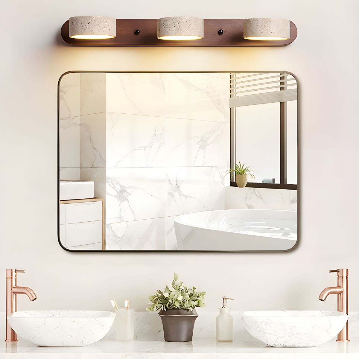 Wandlamp Scandinavisch met Natuursteen Kappen en Houten Rail