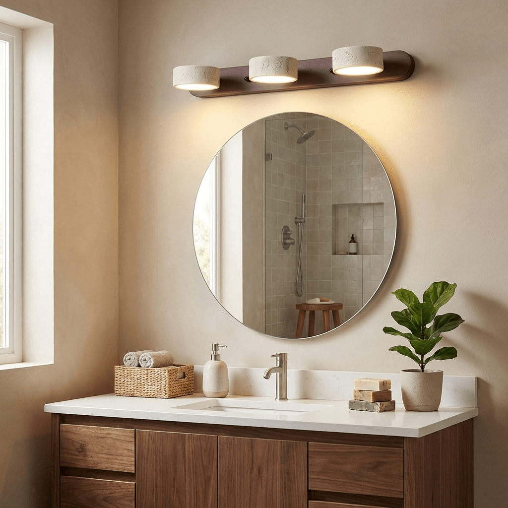 Wandlamp Scandinavisch met Natuursteen Kappen en Houten Rail
