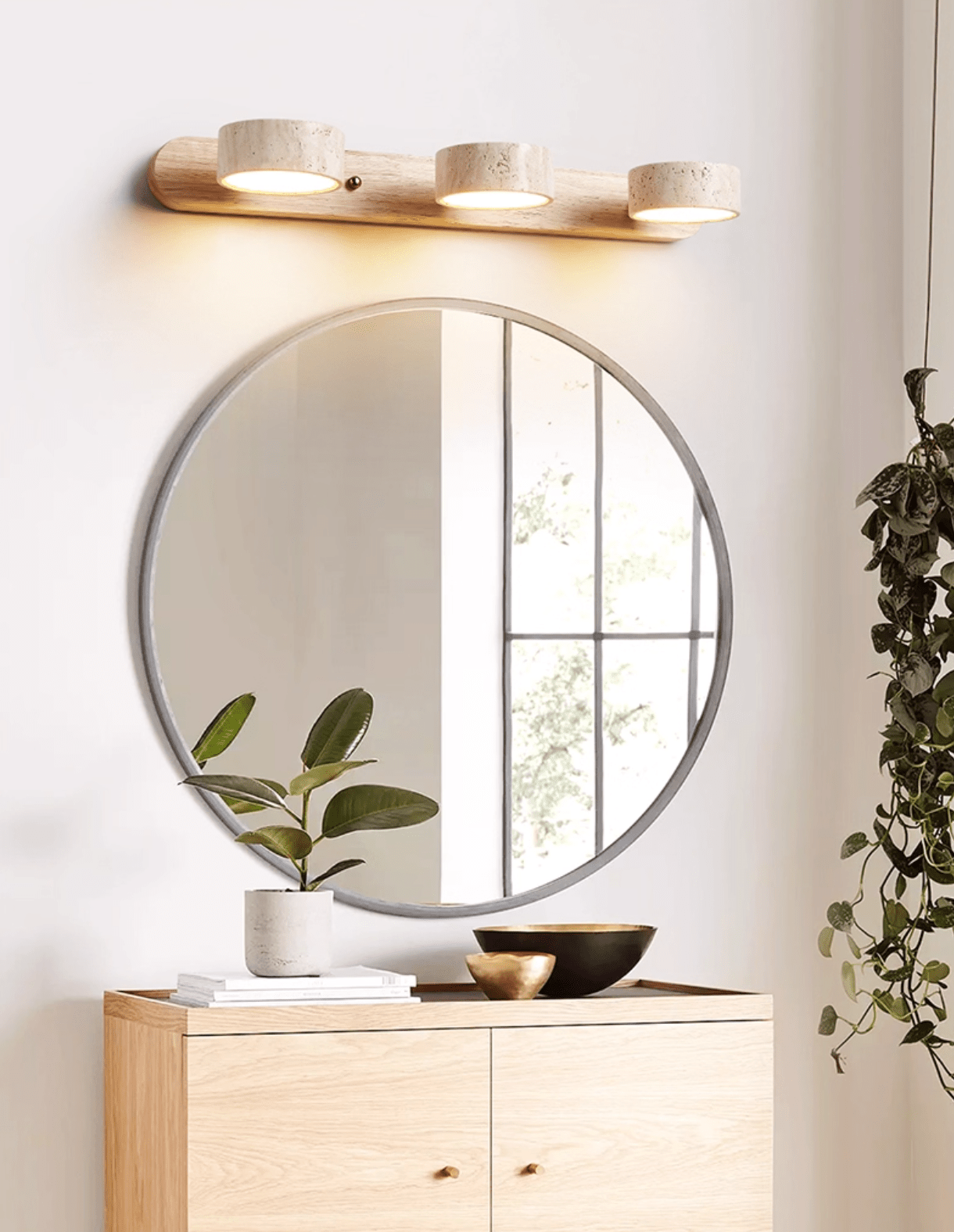 Wandlamp Scandinavisch met Natuursteen Kappen en Houten Rail