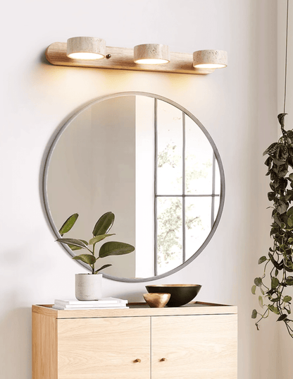 Wandlamp Scandinavisch met Natuursteen Kappen en Houten Rail