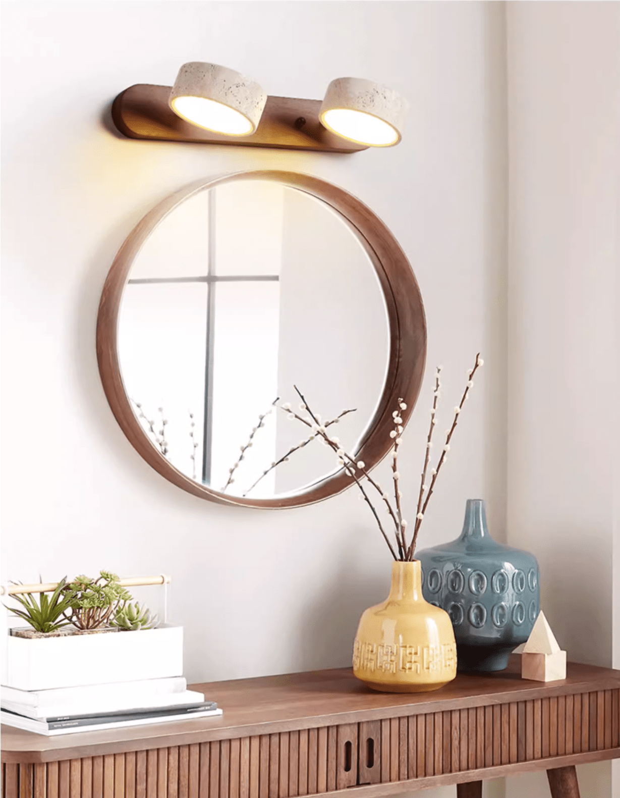 Wandlamp Scandinavisch met Natuursteen Kappen en Houten Rail