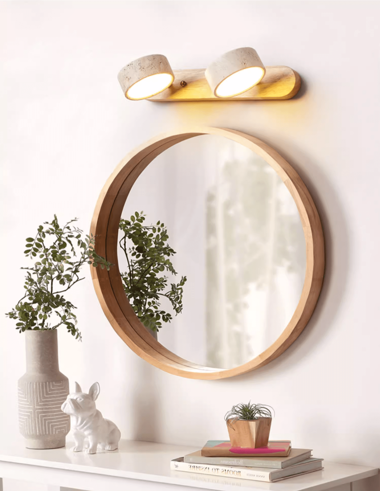 Wandlamp Scandinavisch met Natuursteen Kappen en Houten Rail