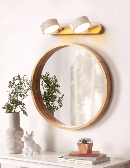 Wandlamp Scandinavisch met Natuursteen Kappen en Houten Rail