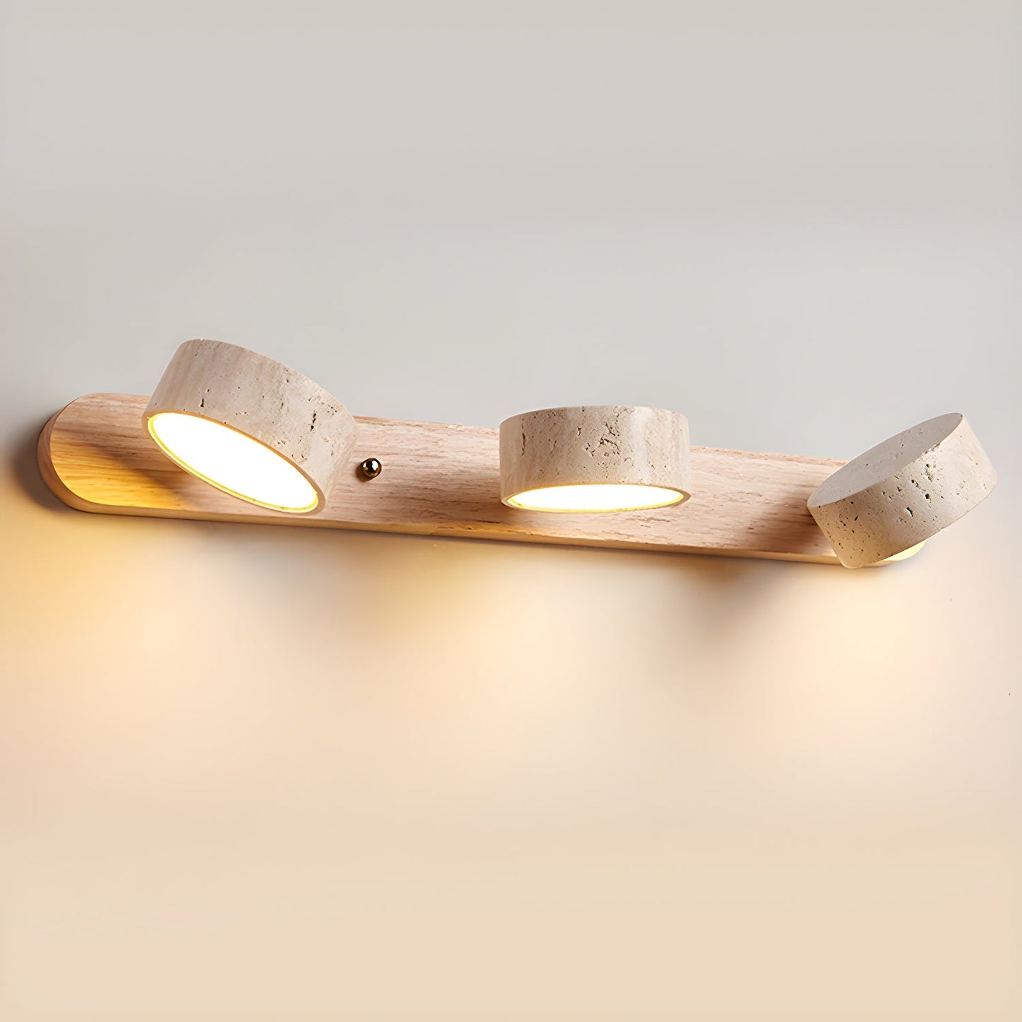 Wandlamp Scandinavisch met Natuursteen Kappen en Houten Rail