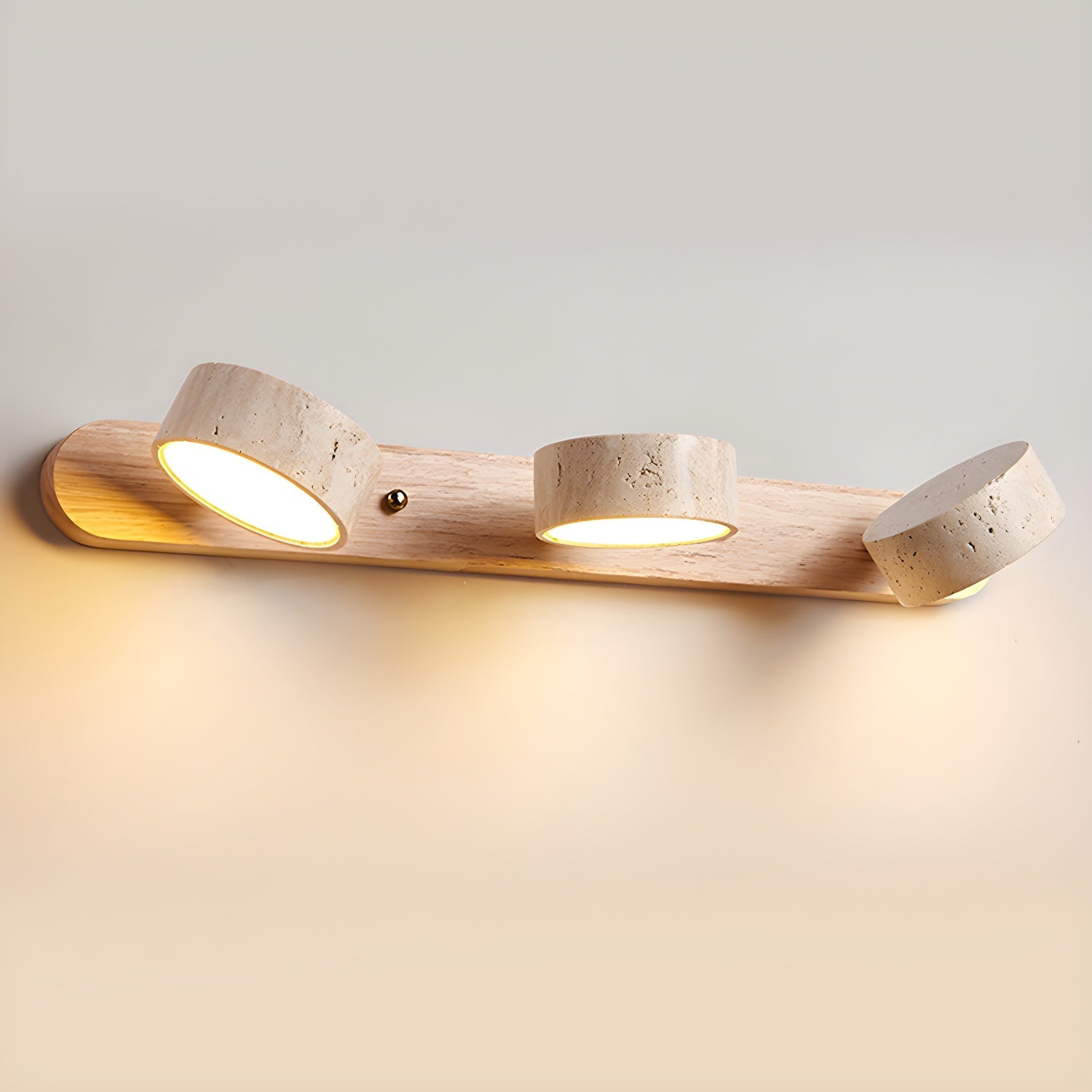Wandlamp Scandinavisch met Natuursteen Kappen en Houten Rail