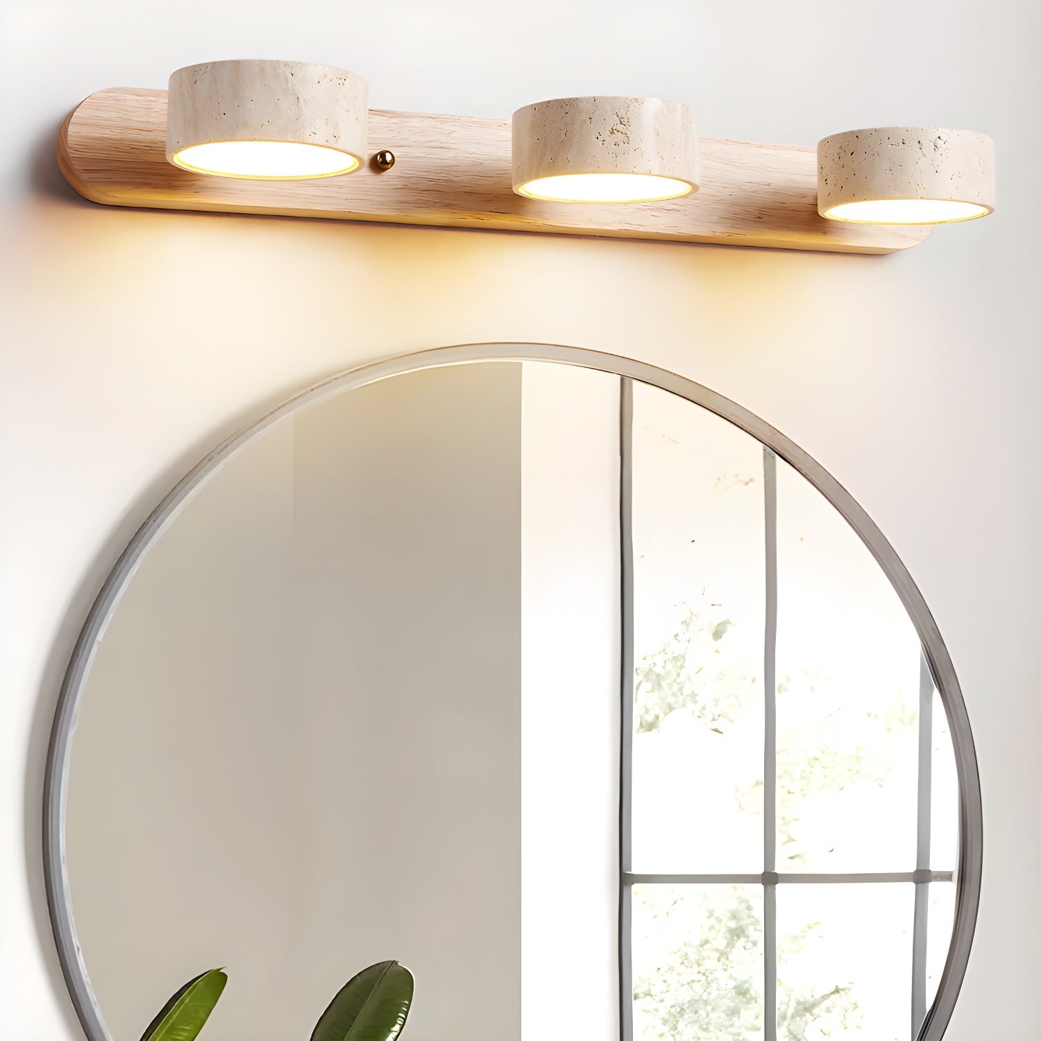 Wandlamp Scandinavisch met Natuursteen Kappen en Houten Rail
