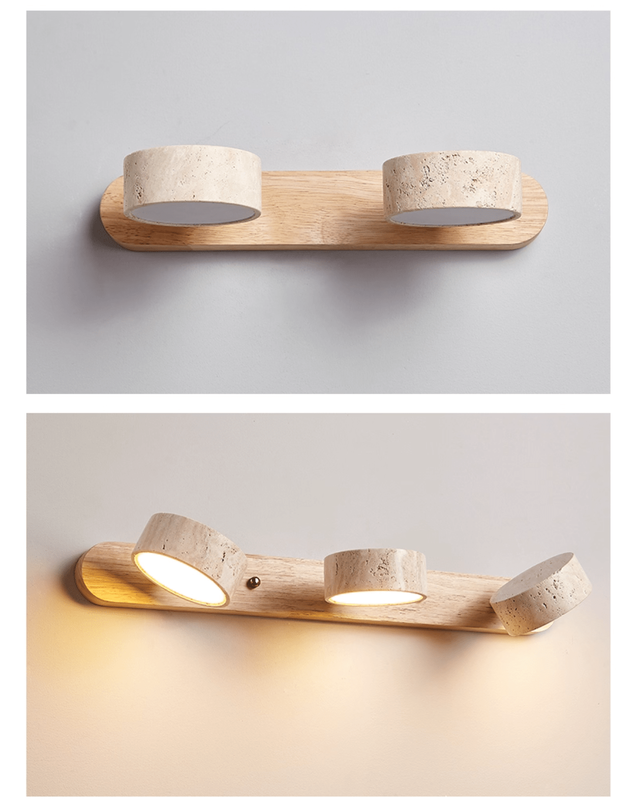 Wandlamp Scandinavisch met Natuursteen Kappen en Houten Rail