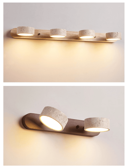 Wandlamp Scandinavisch met Natuursteen Kappen en Houten Rail