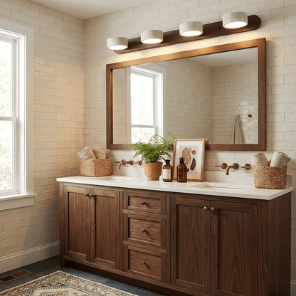 Wandlamp Scandinavisch met Natuursteen Kappen en Houten Rail