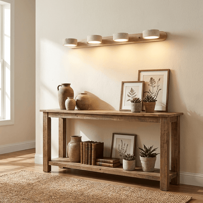 Wandlamp Scandinavisch met Natuursteen Kappen en Houten Rail