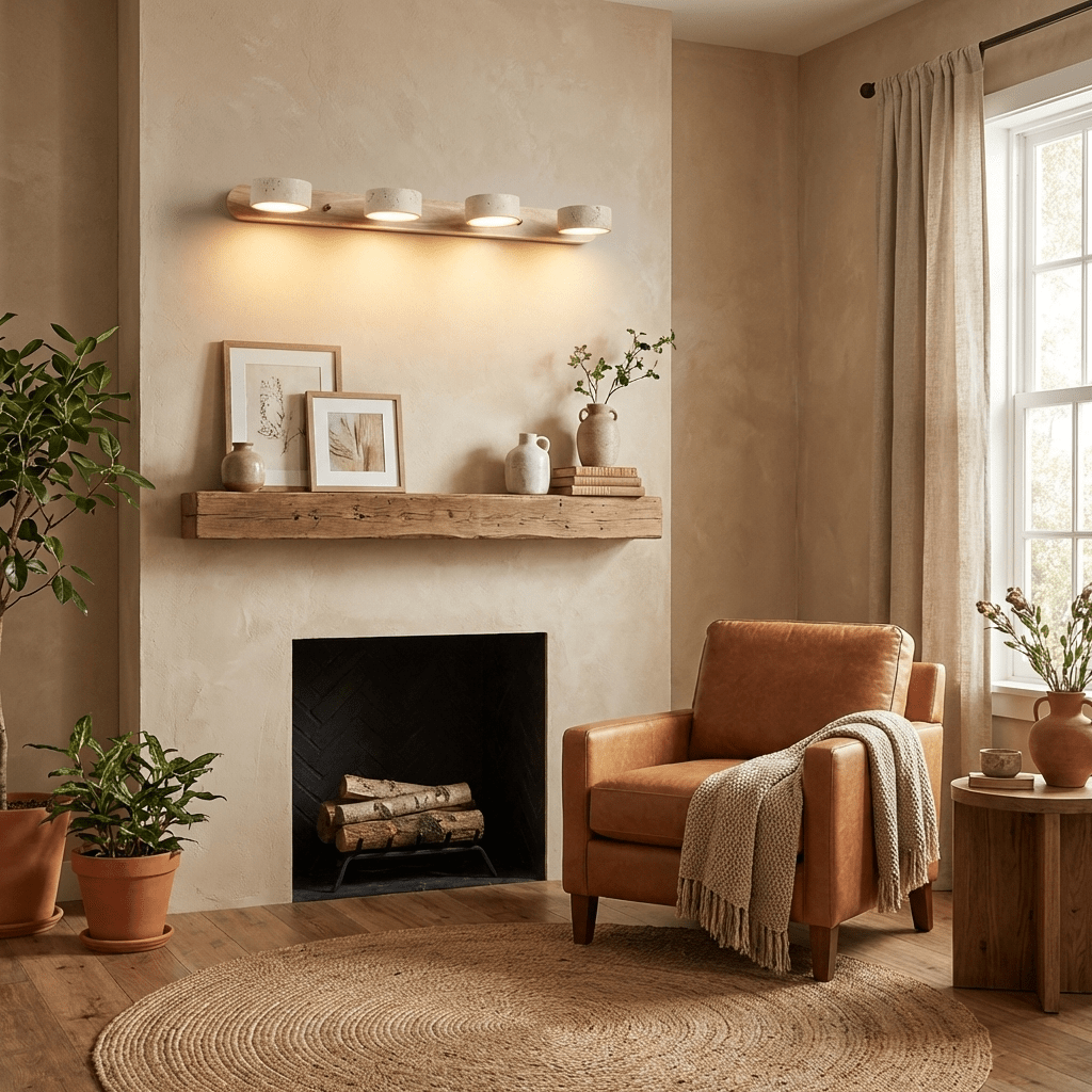 Wandlamp Scandinavisch met Natuursteen Kappen en Houten Rail