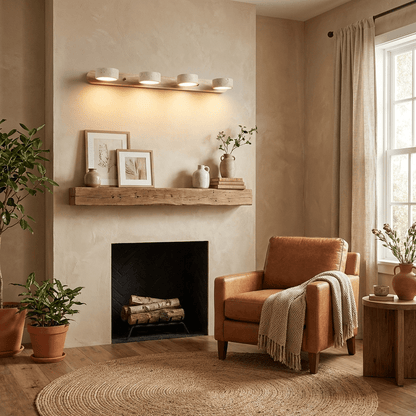 Wandlamp Scandinavisch met Natuursteen Kappen en Houten Rail
