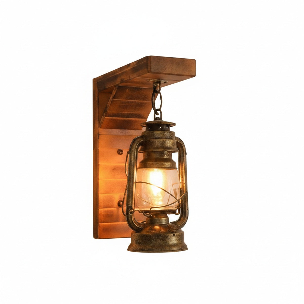 Wandlamp Vintage Lantaarn Rustiek met Houten Beugel