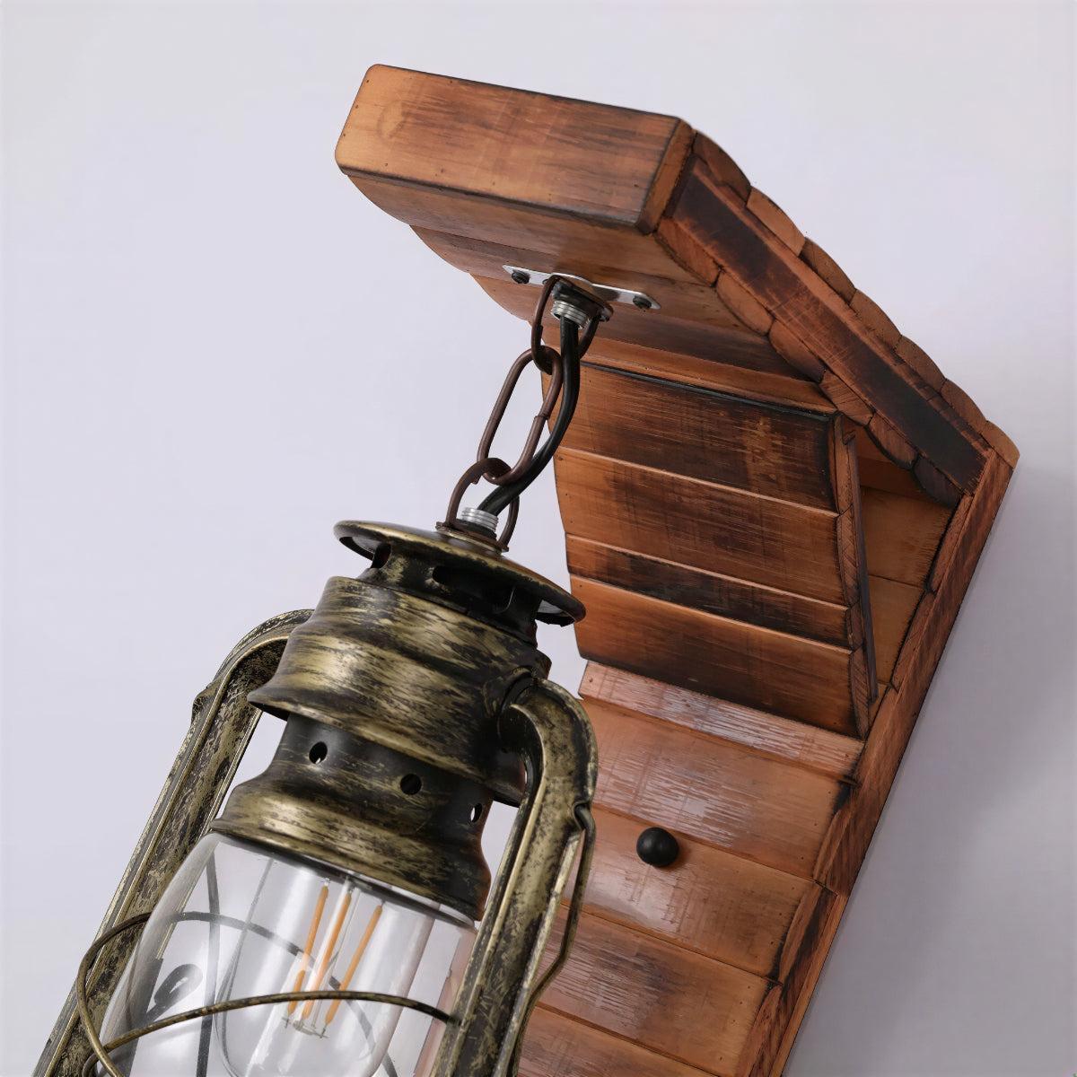 Wandlamp Vintage Lantaarn Rustiek met Houten Beugel