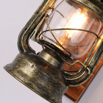 Wandlamp Vintage Lantaarn Rustiek met Houten Beugel