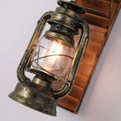 Wandlamp Vintage Lantaarn Rustiek met Houten Beugel