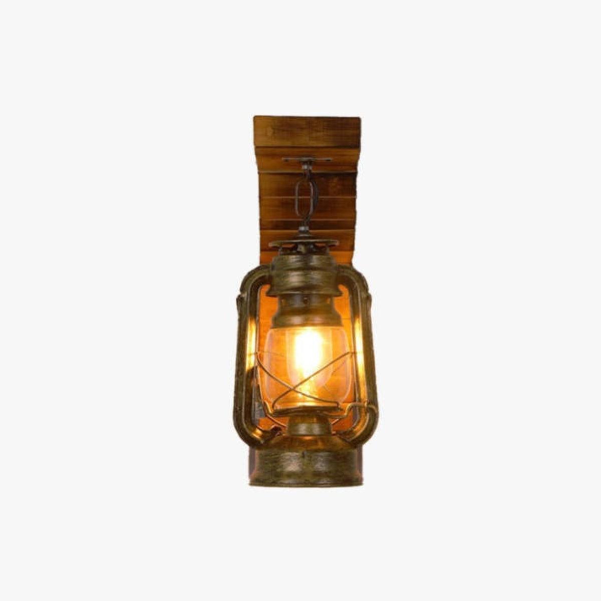 Wandlamp Vintage Lantaarn Rustiek met Houten Beugel